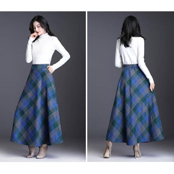 スカート ロング ロングスカート チェック柄  レディース マキシ 厚手 ミモレ丈 ミディアム丈 膝丈 Aライン フレアスカート ウエストゴム 春 秋冬 |  | 13