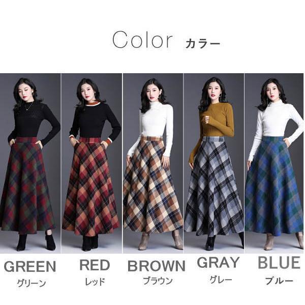 スカート ロング ロングスカート チェック柄  レディース マキシ 厚手 ミモレ丈 ミディアム丈 膝丈 Aライン フレアスカート ウエストゴム 春 秋冬 |  | 15