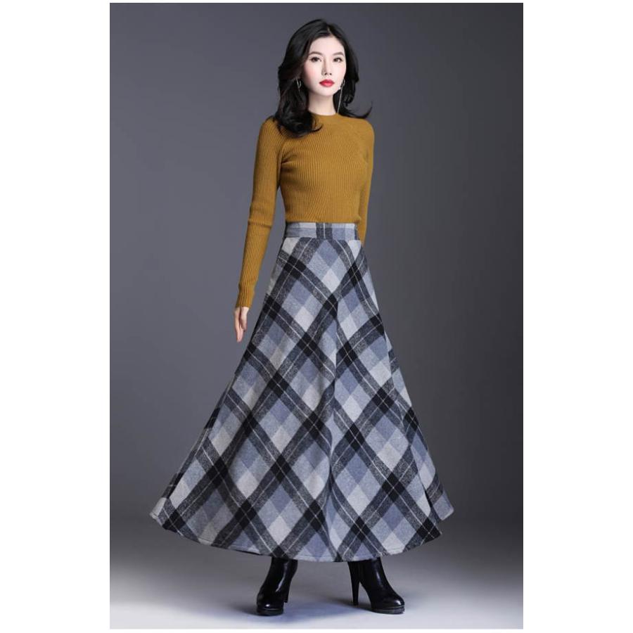 スカート ロング ロングスカート チェック柄  レディース マキシ 厚手 ミモレ丈 ミディアム丈 膝丈 Aライン フレアスカート ウエストゴム 春 秋冬 |  | 08