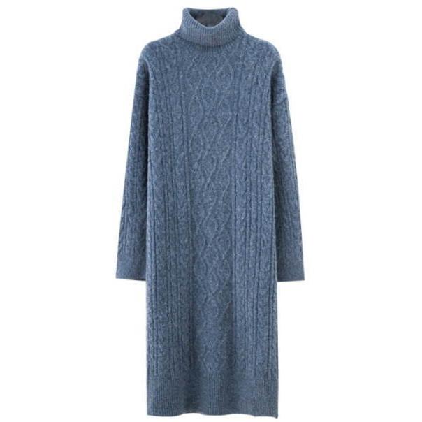 ニットワンピース レディース ミディアム丈 膝丈 ロング丈 長袖  タイト ケーブル編み タートル襟 タートルハイネック カジュアル ニット 暖かい スタンドカラー |  | 13