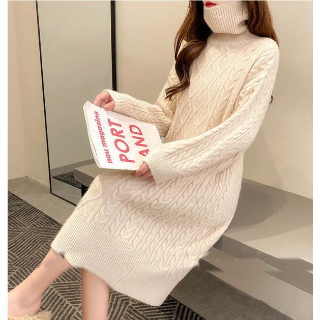 ニットワンピース レディース ミディアム丈 膝丈 ロング丈 長袖  タイト ケーブル編み タートル襟 タートルハイネック カジュアル ニット 暖かい スタンドカラー |  | 09