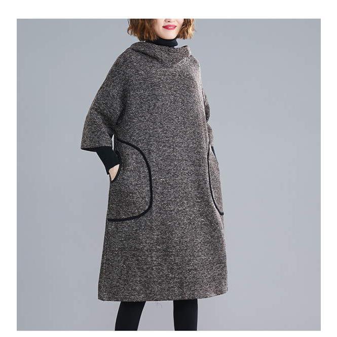 ニットワンピース レディース ロング タートルハイネック フード付き パーカーワンピ カジュアル ニット 暖かい 変形デザインスタンドカラー  秋(アパレル)宅 |  | 01