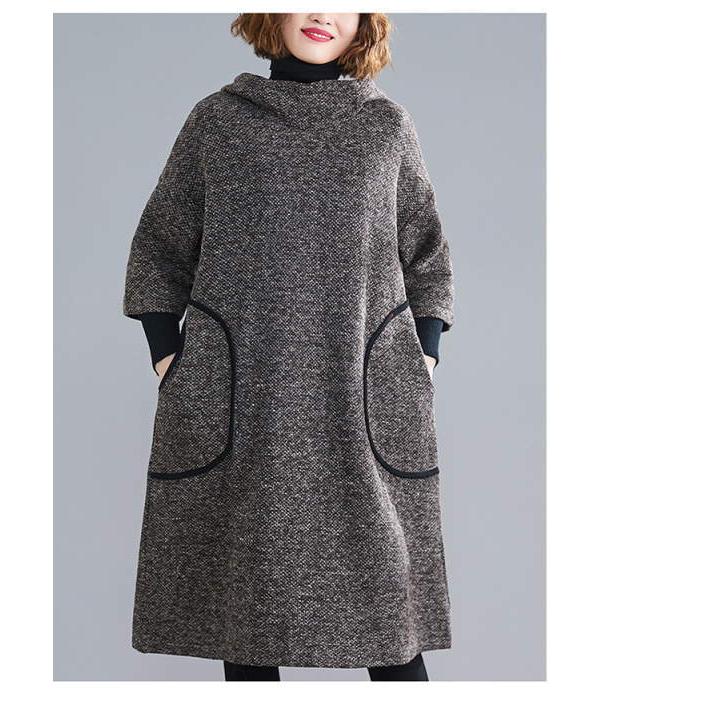 ニットワンピース レディース ロング タートルハイネック フード付き パーカーワンピ カジュアル ニット 暖かい 変形デザインスタンドカラー  秋(アパレル)宅 |  | 02