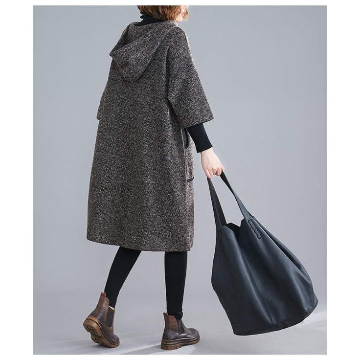 ニットワンピース レディース ロング タートルハイネック フード付き パーカーワンピ カジュアル ニット 暖かい 変形デザインスタンドカラー  秋(アパレル)宅 |  | 04