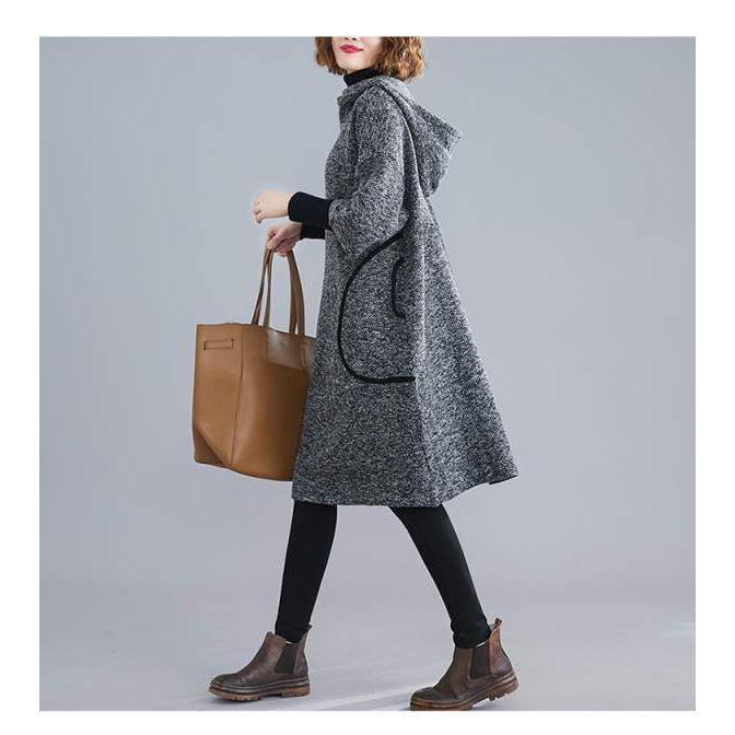 ニットワンピース レディース ロング タートルハイネック フード付き パーカーワンピ カジュアル ニット 暖かい 変形デザインスタンドカラー  秋(アパレル)宅 |  | 06