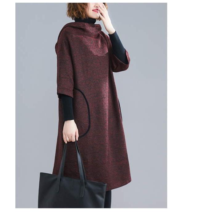 ニットワンピース レディース ロング タートルハイネック フード付き パーカーワンピ カジュアル ニット 暖かい 変形デザインスタンドカラー  秋(アパレル)宅 |  | 07