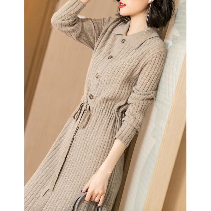 ニットワンピース ケーブル編み ハイネック  Aライン  長袖 ロングカーディガン レディース |  | 03