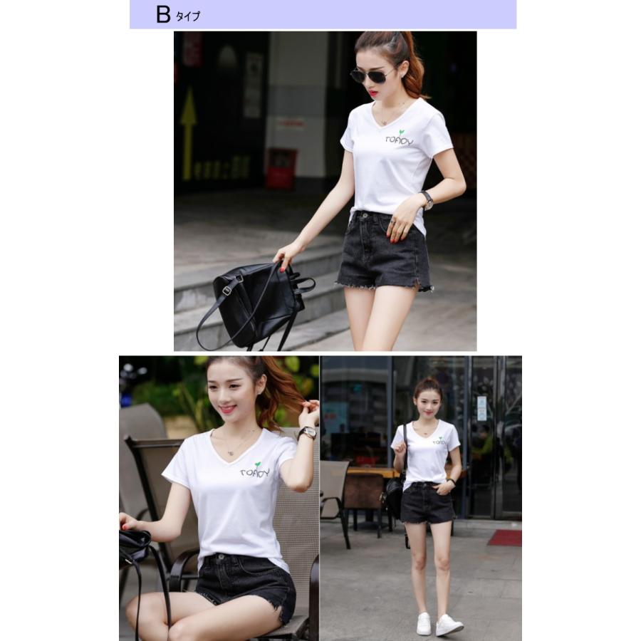 Tシャツ レディース 半袖 Vネック カットソー 半袖 ワンポイント |  | 05
