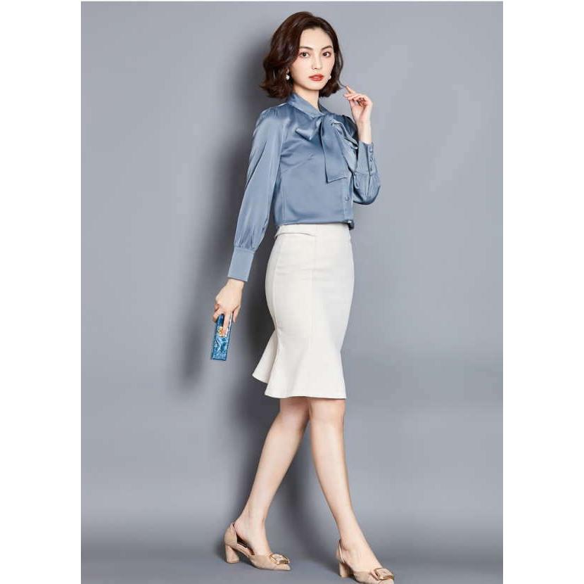 シャツ ブラウス レディース シフォン ボウタイ リボン 長袖 無地 トップス きれいめ tシャツ Tシャツ |  | 13