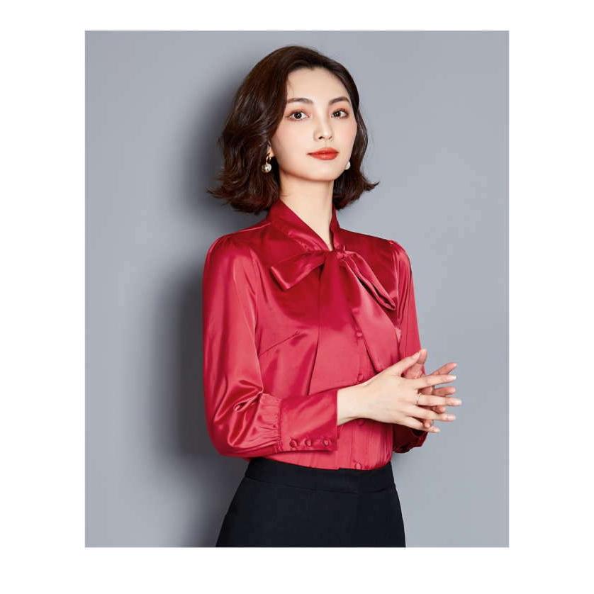 シャツ ブラウス レディース シフォン ボウタイ リボン 長袖 無地 トップス きれいめ tシャツ Tシャツ |  | 14