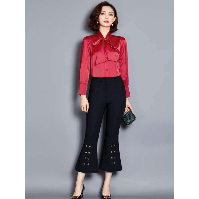 シャツ ブラウス レディース シフォン ボウタイ リボン 長袖 無地 トップス きれいめ tシャツ Tシャツ |  | 15