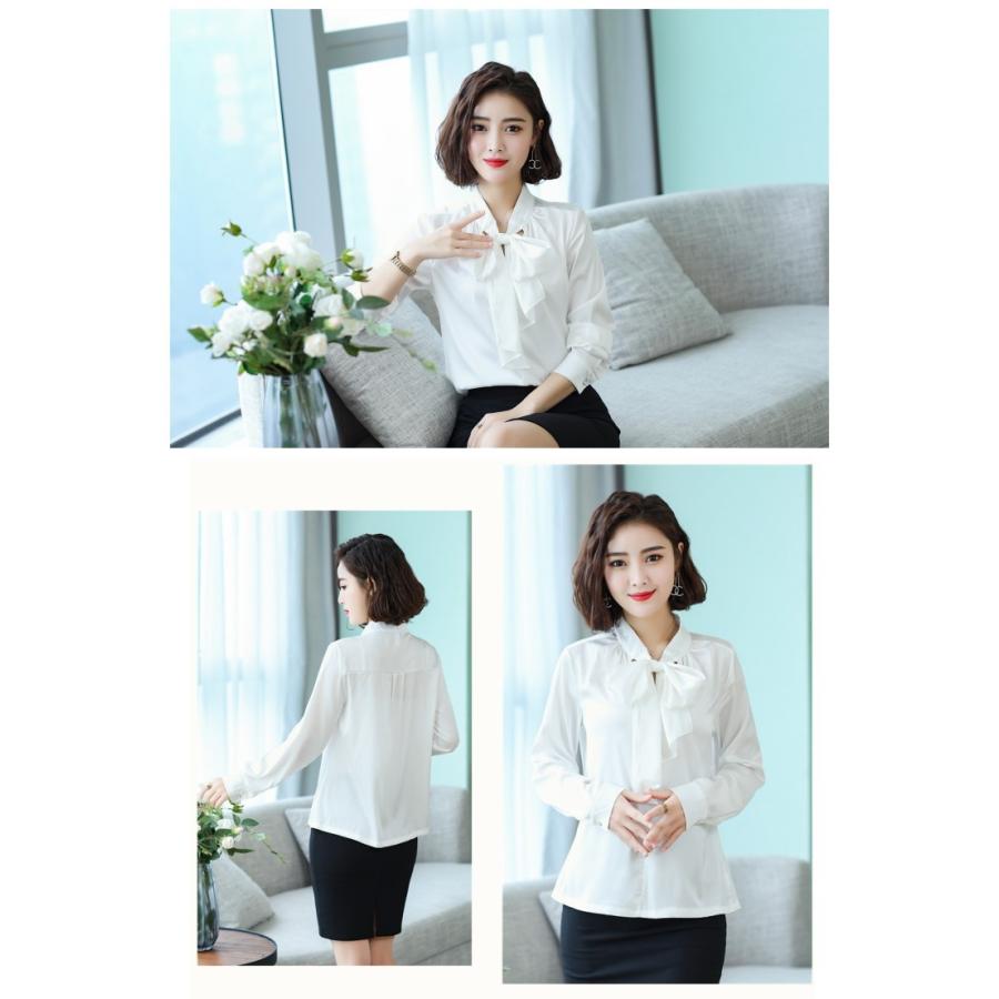 シャツ ブラウス レディース シフォン ボウタイ リボン 長袖 無地 トップス きれいめ tシャツ Tシャツ |  | 07