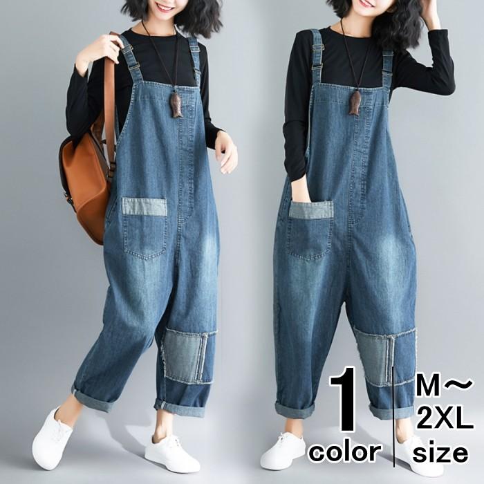 サロペット レディース デニム オーバーオール オールインワン デニム調 体型カバー e Yang Gen 通販 Yahoo ショッピング