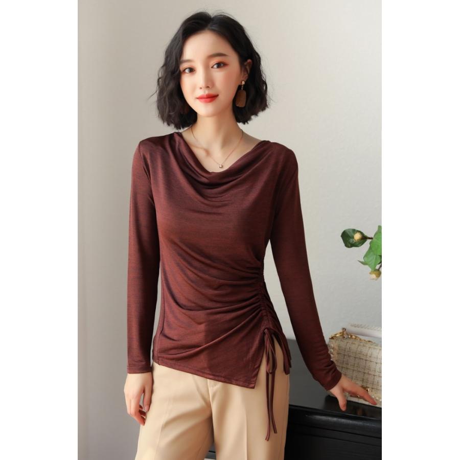 カットソー ドレープ サイドスリット ドレープカットソー 無地 長袖 トップス レディース 105e Yang Gen 通販 Yahoo ショッピング