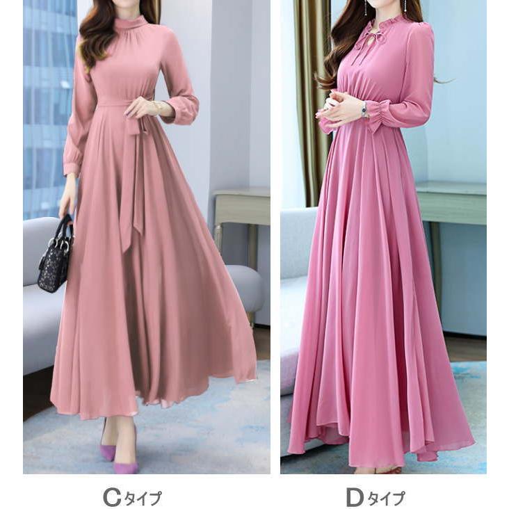 ワンピース パーティードレス ロング カシュクール  シフォン ドレープ マキシ丈 ワンピース 長袖 半袖 レディース |  | 02