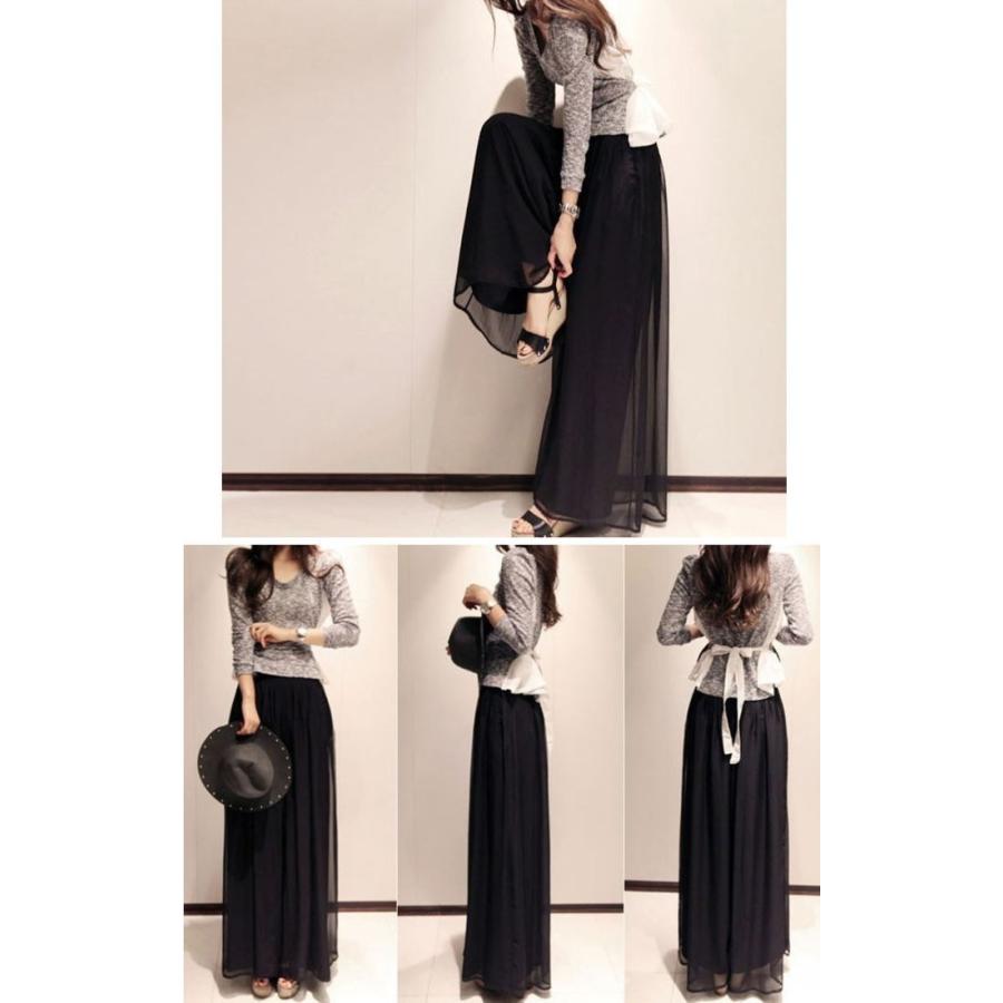 ワイドパンツ レディース スカンツ スカーチョ  ガウチョパンツ ロング丈スカート風 フレア |  | 01