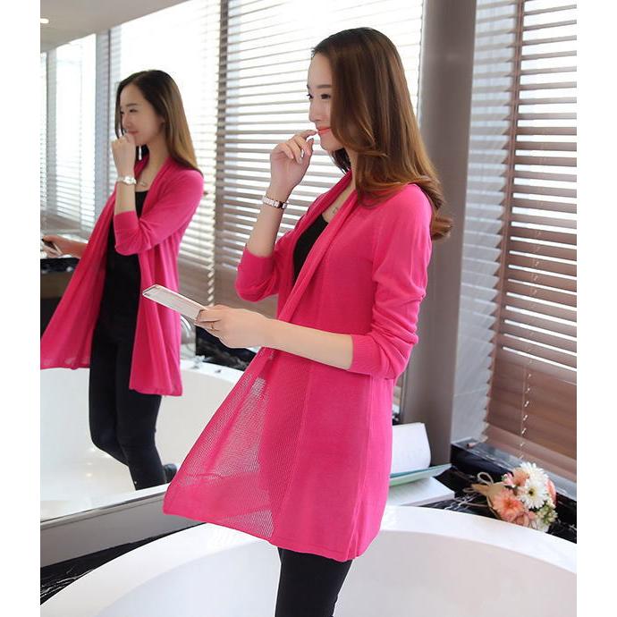 ニットカーディガン レディース 夏 服 Vネック ロング丈 ロング