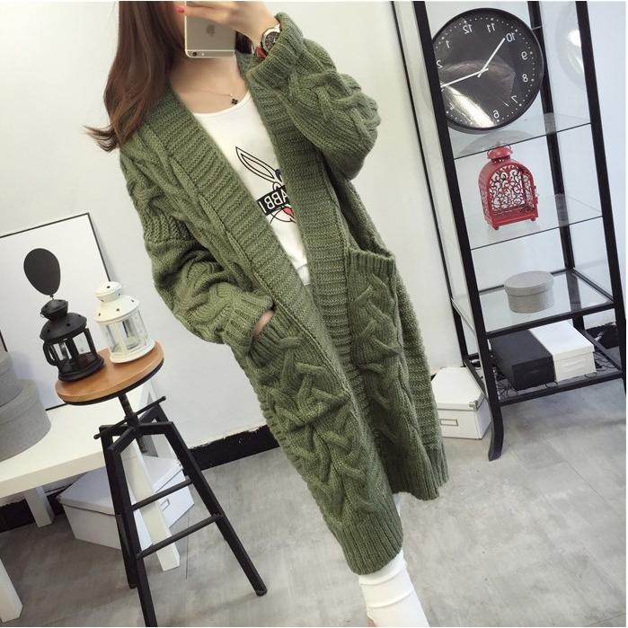 ニット カーディガン ロングカーディガン 厚手 ケーブル 体型カバー