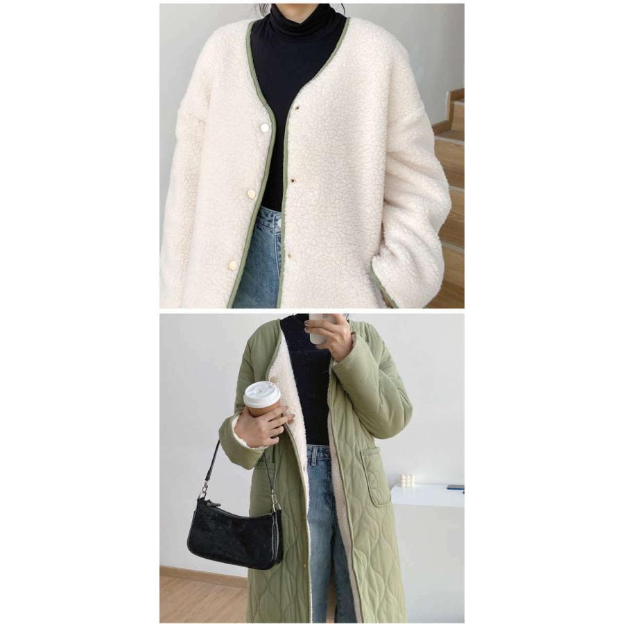 キルティングコート ボアコート ミドル丈 レディース リバーシブル