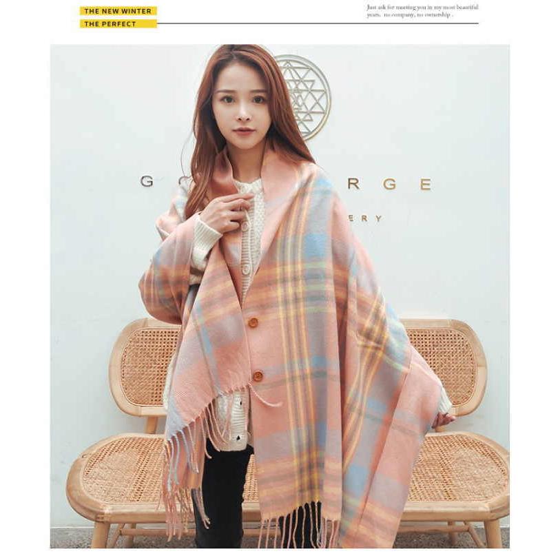 2way ストール ボタン付き 大柄 チェック 冬 アクセント物 マフラー