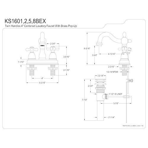 Kingston Brass KS1608BEX 4インチ センターセット 洗面所蛇口 真鍮製ポップアップ式 つや消しニッケル 4-3/4インチ 注ぎ｜yano73002｜04