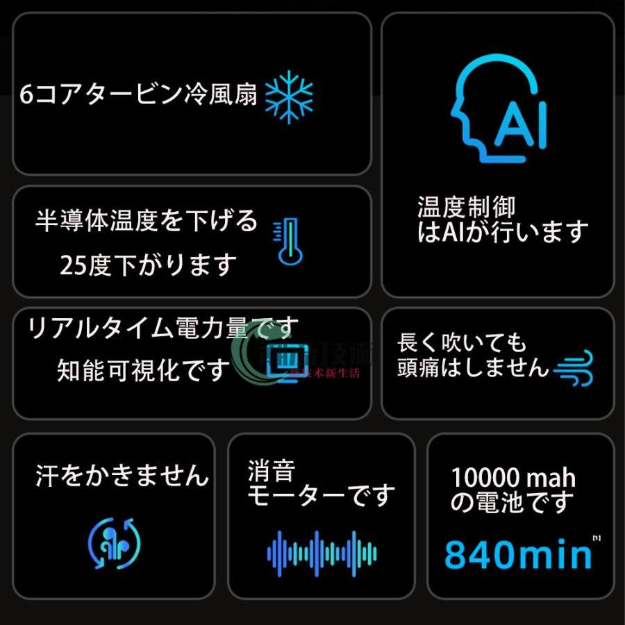 首掛け扇風機 羽なし 軽量 首かけ扇風機 首掛け ネッククーラー 携帯扇風機 扇風機 冷感 静音 強力 冷風 半導体冷却 USB充電式 10000mAh 大風量 2024｜yanyanshop｜08
