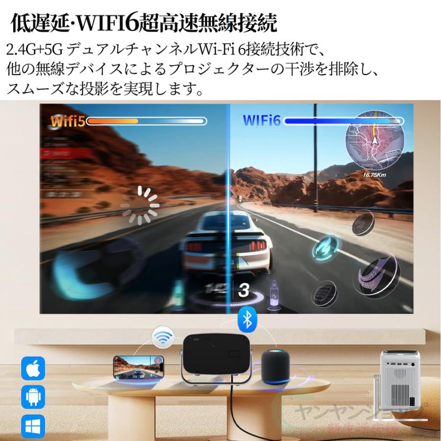 プロジェクター 小型 家庭用 天井投影 スマホと繋げる 1080P 4K対応 高