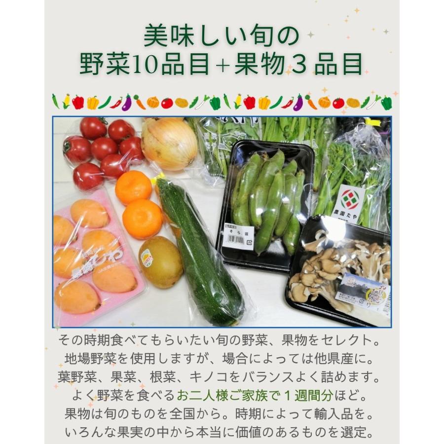 野菜果物セット 野菜10品目+果物3品目  旬の野菜詰め合せ おまかせ 新鮮 産直 クール便 本州・四国は送料無料 商品説明書同封 八百屋テクテクセレクション |  | 03