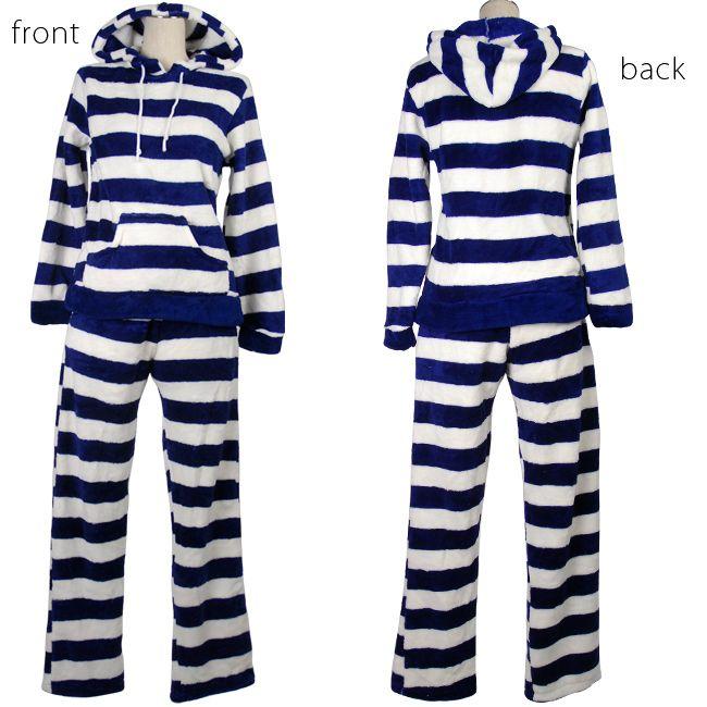 パジャマ/ふわもこボーダーパーカーパジャマ/フード付き/ルームウェア/ナイティ/上下セット |  | 02