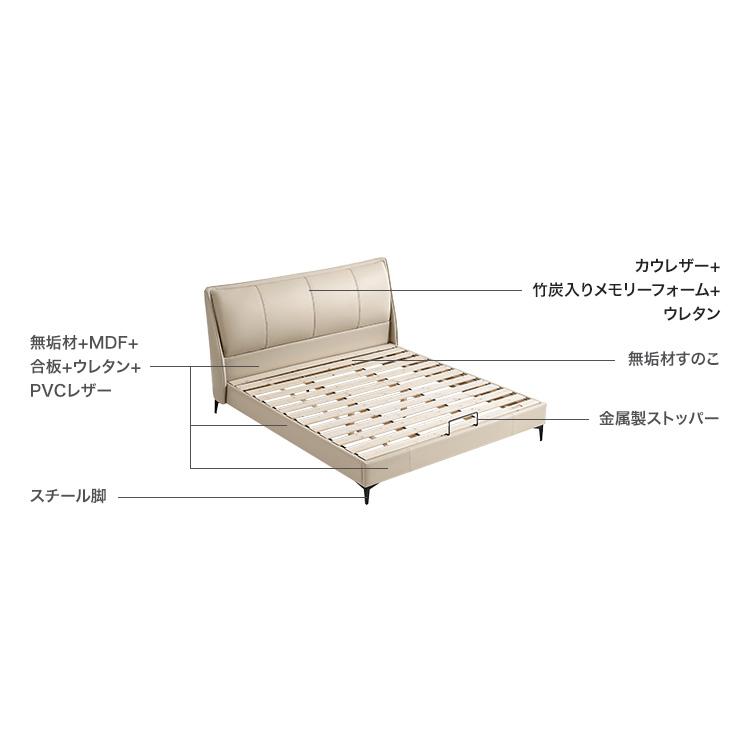 カウレザー無垢材ベッド(ヘッドボード付き・180×200cm)キング カウレザー無垢材ベッド(ヘッドボード付き・180×200cm)キング