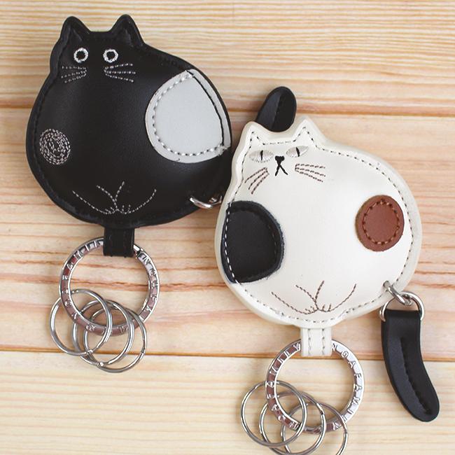 ノアファミリー キーリング 牛革 猫 雑貨 マグネット 三毛猫 ネコ