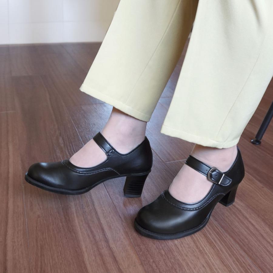 パンプス 痛くない 柔らかい 走れる ストラップ 太ヒール チャン