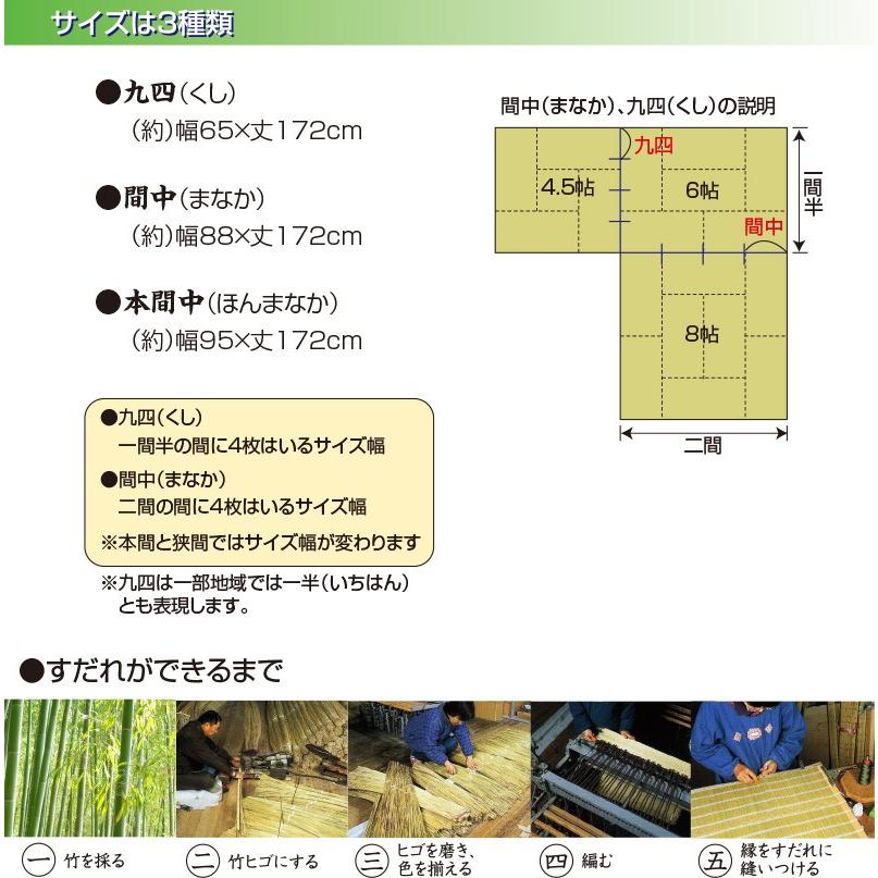 お座敷すだれ 間中 幅88×丈172cm （ 簾 すだれ よしず 間仕切り 竹 すだれ 巻き上げ バンブー スクリーン 御座敷 座敷用 竹すだれ ）｜yasashisa｜03