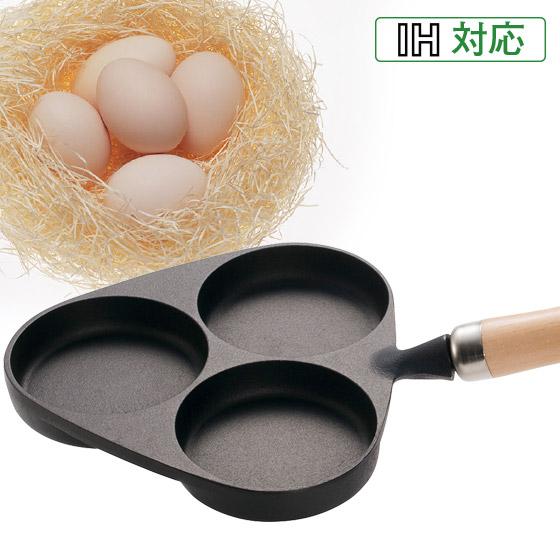 南部鉄器 目玉焼 フライパン 3個焼き 木柄付き ( 岩鋳 目玉焼き器 鉄