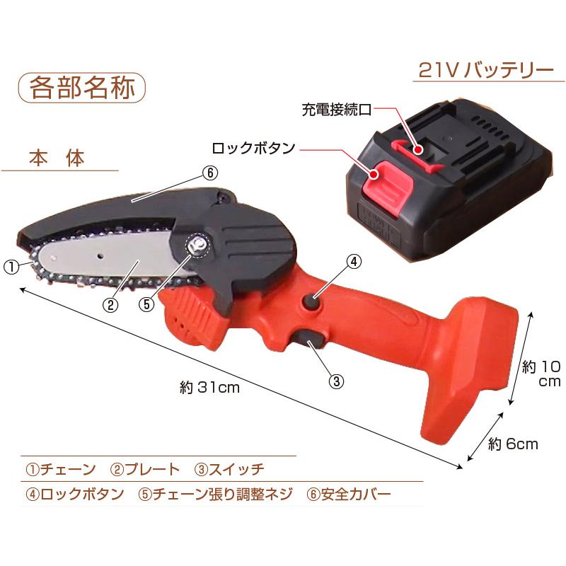 ファミラ 充電式 ハンディーチェーンソー LEDライト付き 6点セット 21V