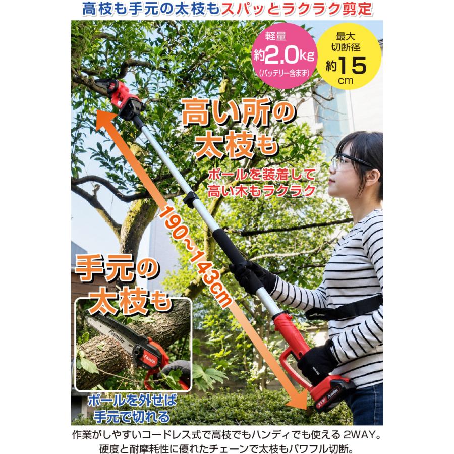 充電式 コードレス 2WAY 高枝チェーンソー（6点セット）2WAY 高枝切り