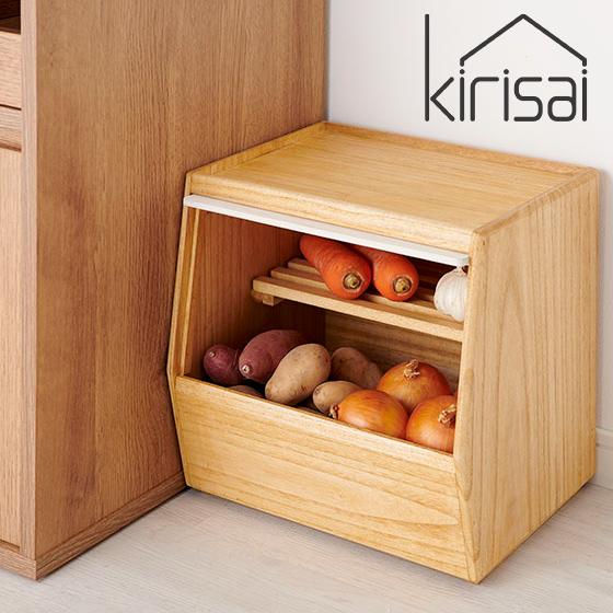 kirisai 日本製 桐のやさい櫃 野菜ストッカー すのこ棚板付き 桐 木製