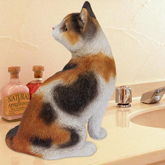 振り返る 三毛猫 21.5 x 15 26.3cm (幅x奥x高) 本物そっくり リアル 猫