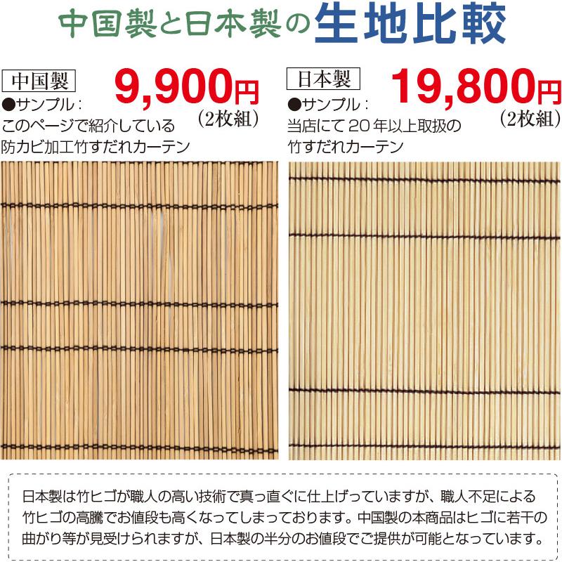 防カビ加工 竹カーテン 竹すだれカーテン 幅100cm×高さ170cm 2枚組 竹