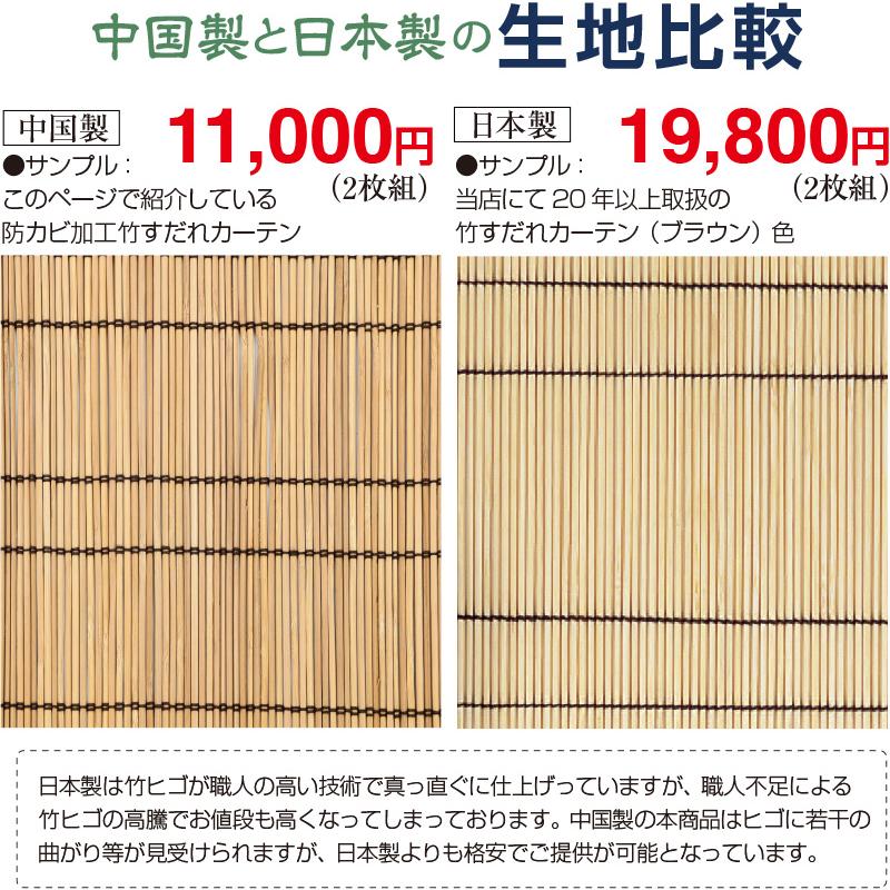 防カビ加工 竹カーテン 竹すだれカーテン 幅100cm×高さ170cm 2枚組 竹