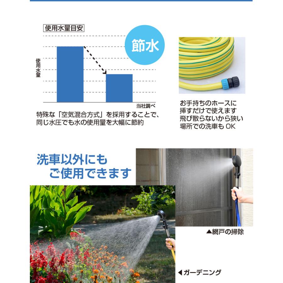 洗車用 PURE ナノマイクロバブル カーシャンプー不要 洗い流す 浄水 ウォータースポット 水シミ無し エコ技術 5種の洗車モード搭載 洗車用シャワーノズル_6