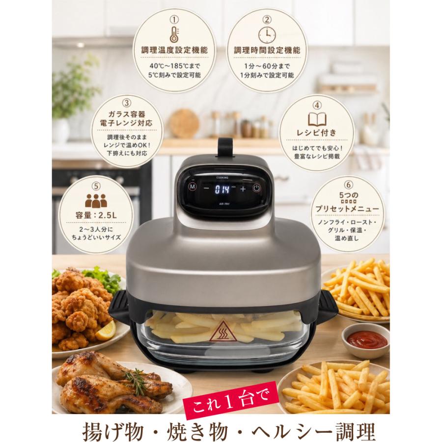 ノンフライヤー ガラス容器 本体 調理家電 耐熱ガラス ノンフライヤー 過熱調理器 ( 家庭用 油なし 温度調節
