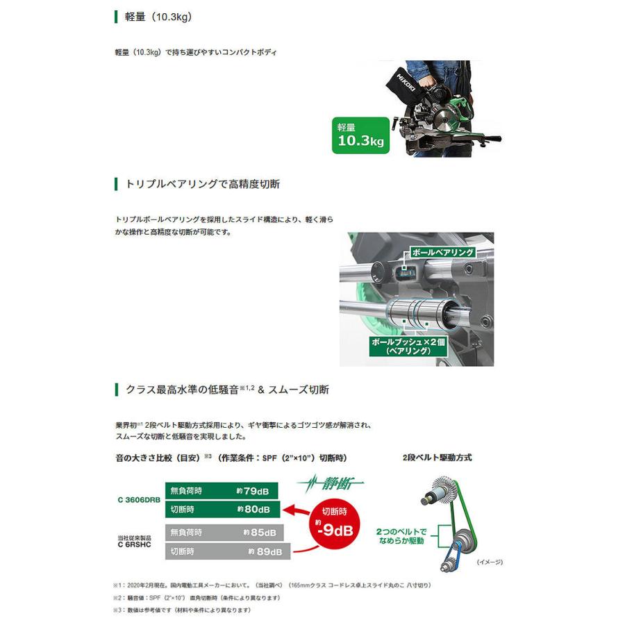 HIKOKI ハイコーキ C3606DRB（K） XPSZ 165ｍｍスライドマルノコ  マルチボルトバッテリー×1 充電器 未使用【ハンズクラフト宜野湾店】 コードレス卓上スライド丸のこ：C3606DRB(K)