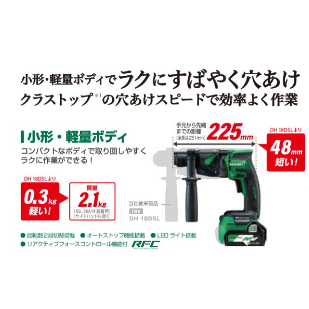 ・HiKOKI　18V コードレスロータリハンマドリル　DH18DPB(NNK) 本体のみ(バッテリー、充電器別売) ガンハンドルタイプ　専用ケース付｜yassanchi-store｜02