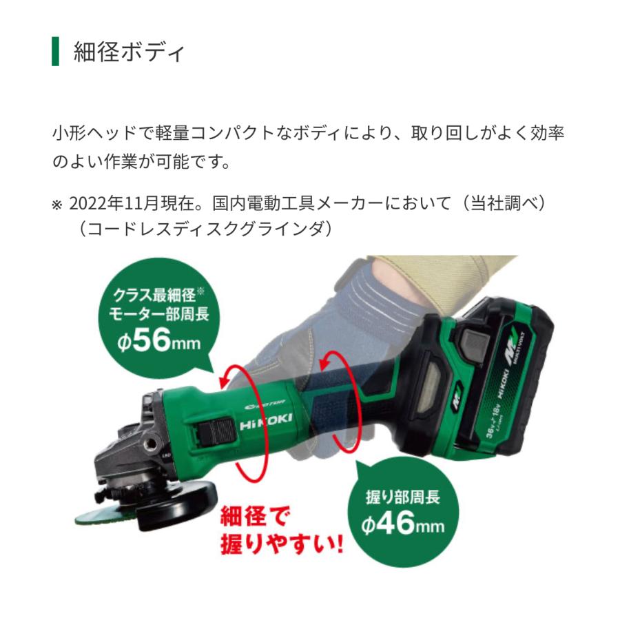 ハイコーキ 100mm コードレスディスクグラインダ G3610DC バッテリ