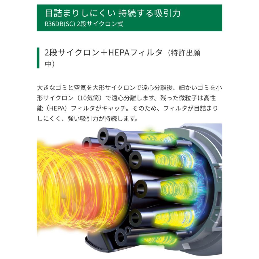 ・HiKOKI マルチボルト（36V）コードレスクリーナ　R36DB(SC)(NNG) フォレストグリーン　蓄電池、充電器別売 | HiKOKI | 08