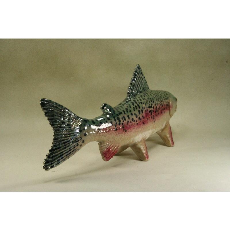 ニジマス 置物 インテリア オブジェ 魚 陶器製 台湾製 ニジマス （26cm型） 陶芸作品 置物 （陶 さかな フィギュア