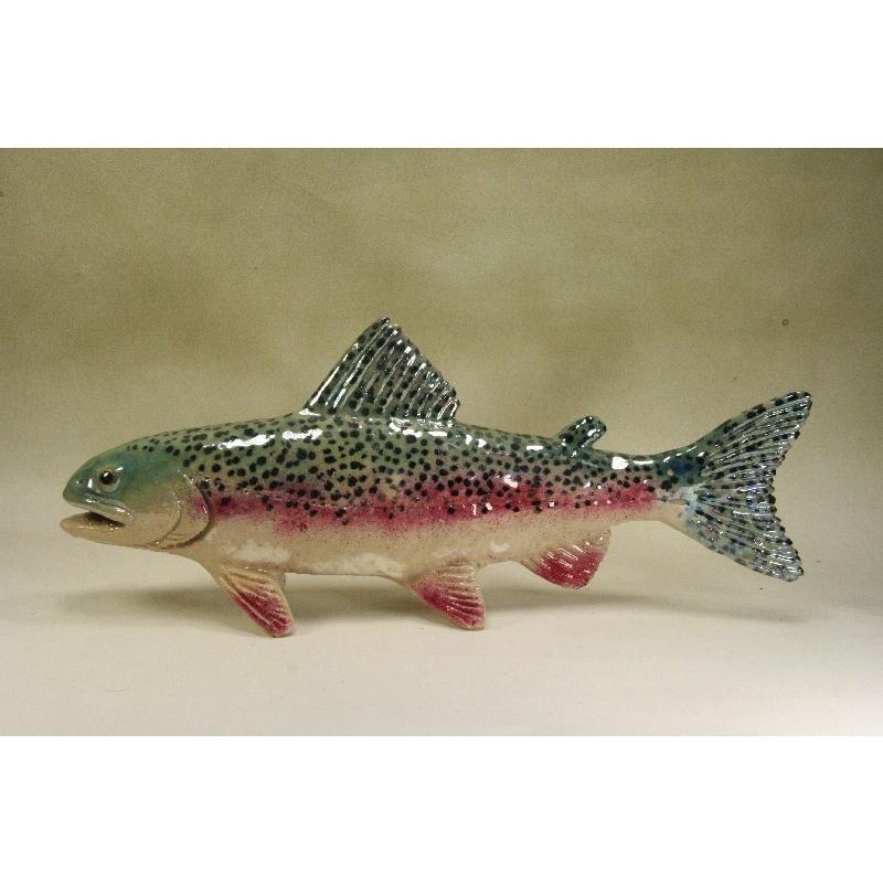 ニジマス 置物 インテリア オブジェ 魚 陶器製 台湾製 ニジマス （26cm型） 陶芸作品 置物 （陶 さかな フィギュア