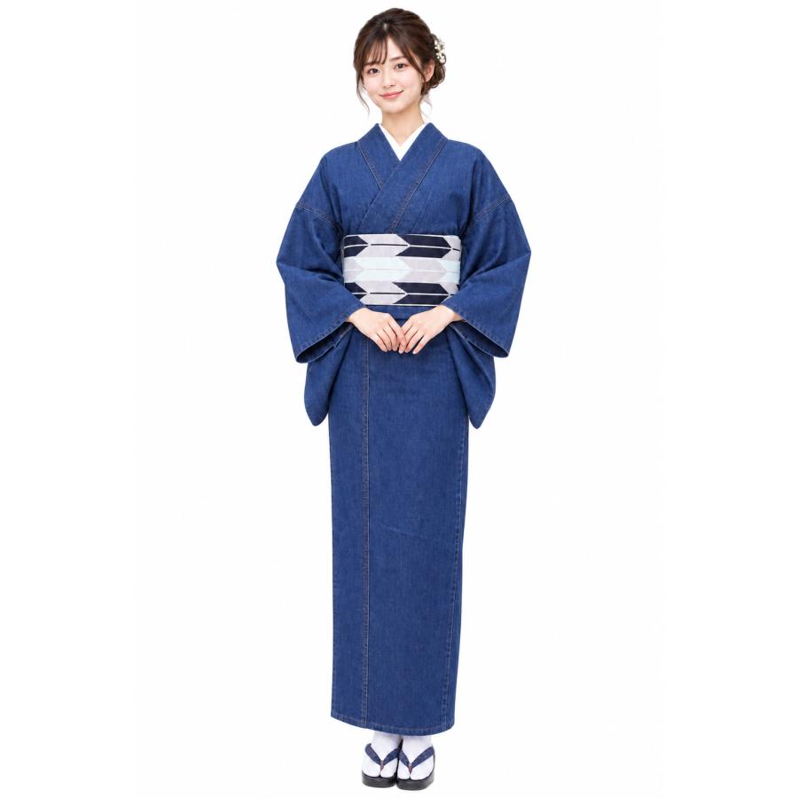 着物 単品 デニム生地 女性用 カジュアル着物 長着 Lサイズ L・Deen 紺 