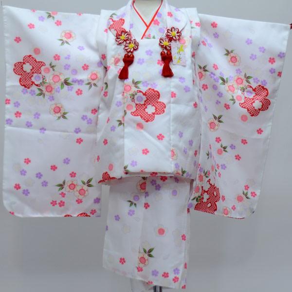 七五三 三歳 御嬢さん 厚地の外套お召しもの祝着フルセット 白地 百花斉放 3歳 3才 三才 御嬢さん 祝着 お仕立てもの無料 新品（株）安田屋 NO23982